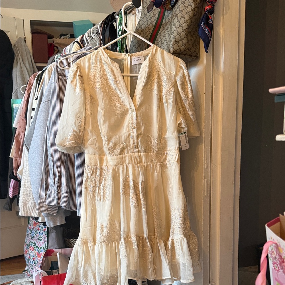 Embroidered sequined crinkled chiffon minidress - Picture 3 of 4